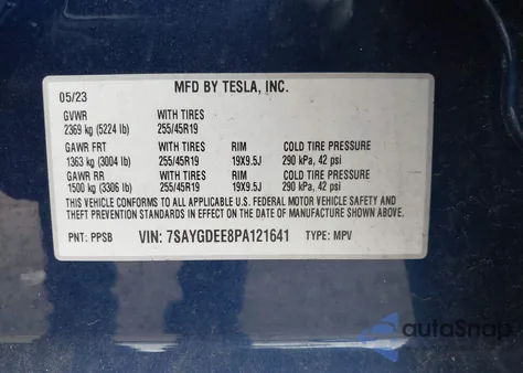 2023 Tesla Model Y Awd/Long Range Dual Motor All-Wheel Drive из США, поврежденный, VIN 7SAYGDEE8PA121641